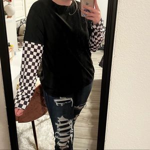 ✨Black Shirt With Checkered Sleves✨